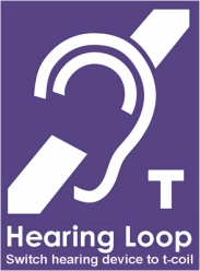 New purple hearing loop t coil sign with ear 2020